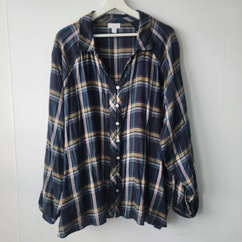 J. Jill Women's Plaid Button Down Shirt size 3X long sleeve Western Work Career